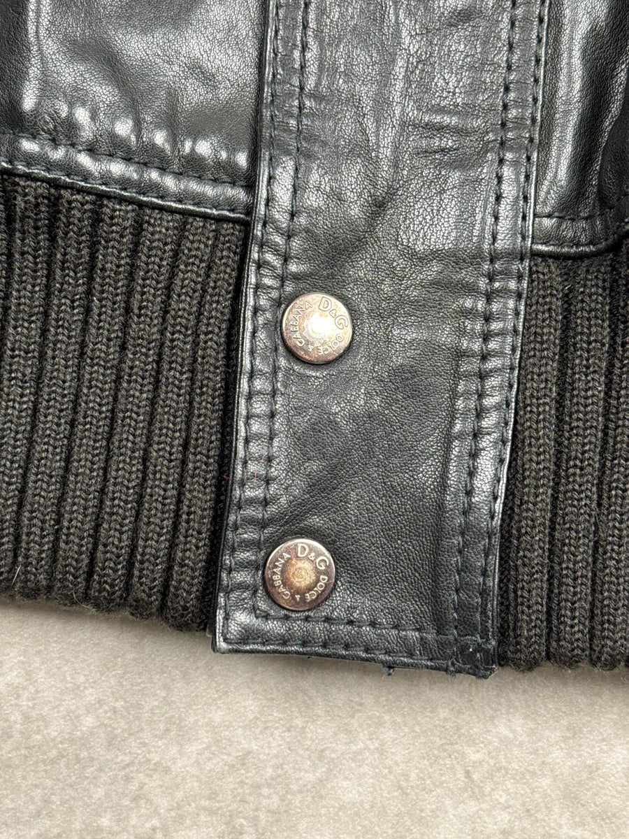 AW2007 Dolce & Gabbana Black Hybrid Wool Leather Moto Jacket KipHzcSy 10