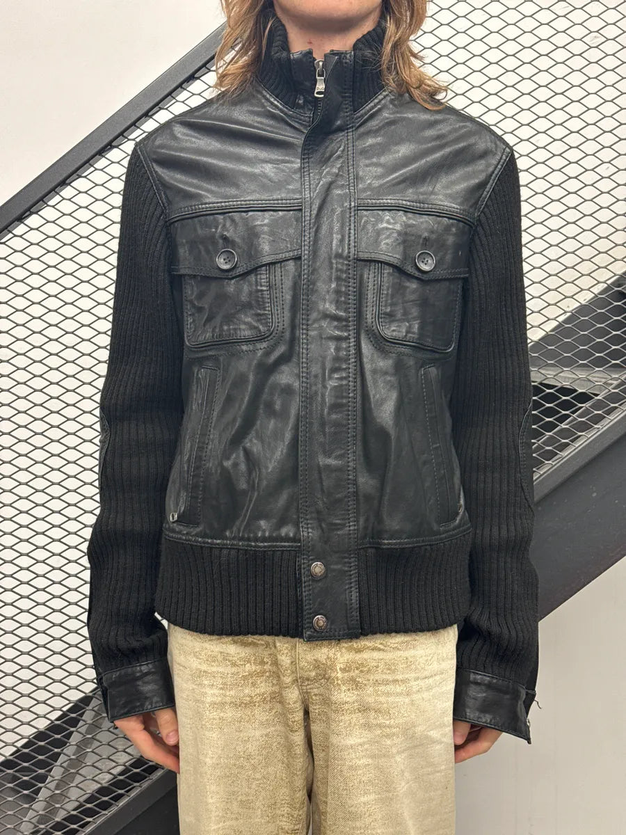 AW2007 Dolce & Gabbana Black Hybrid Wool Leather Moto Jacket KipHzcSy 1
