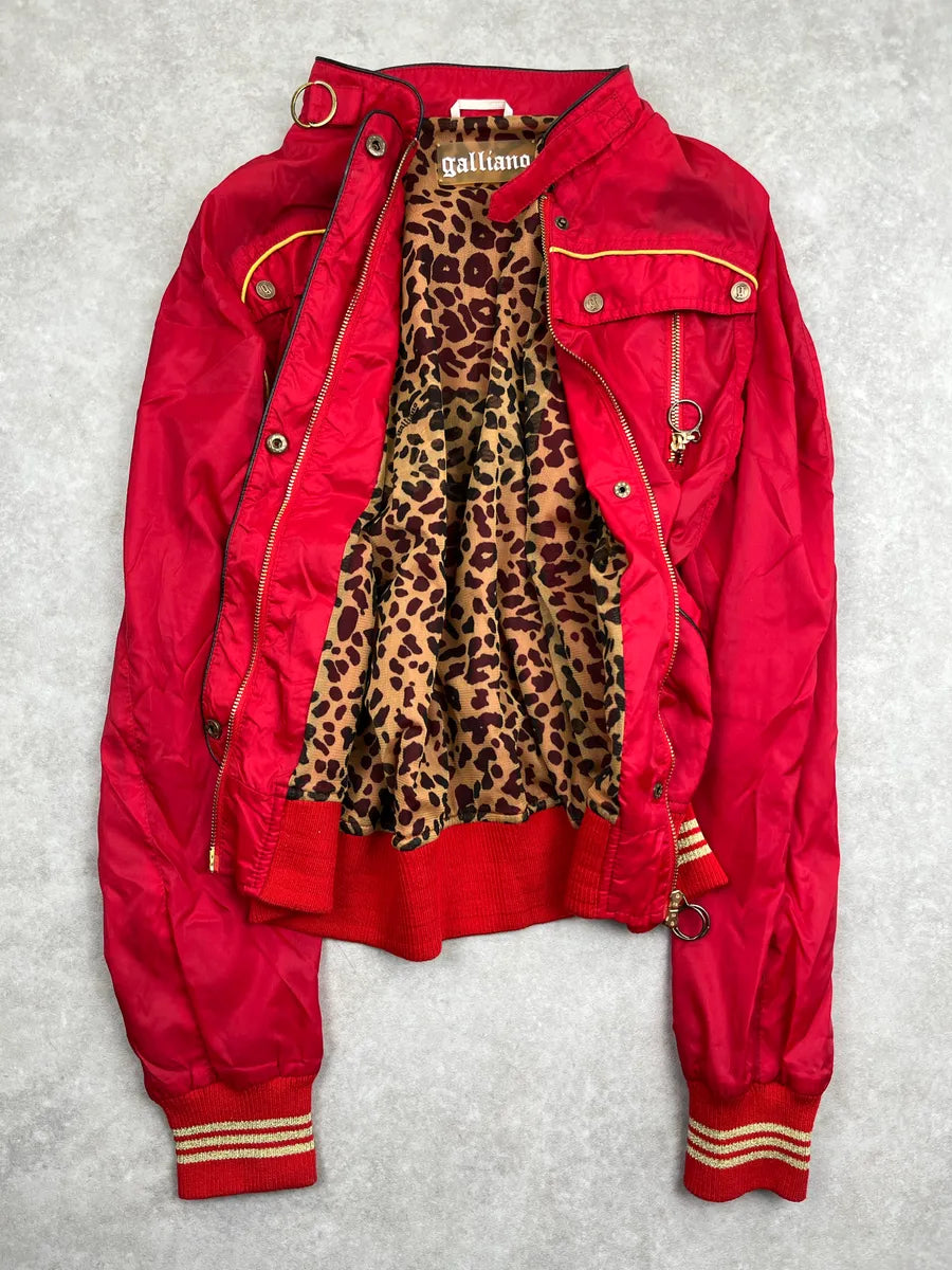 SS2010 Galliano Red Nylon Leopard Lining Bomber Jacket KjXCnPVA 3