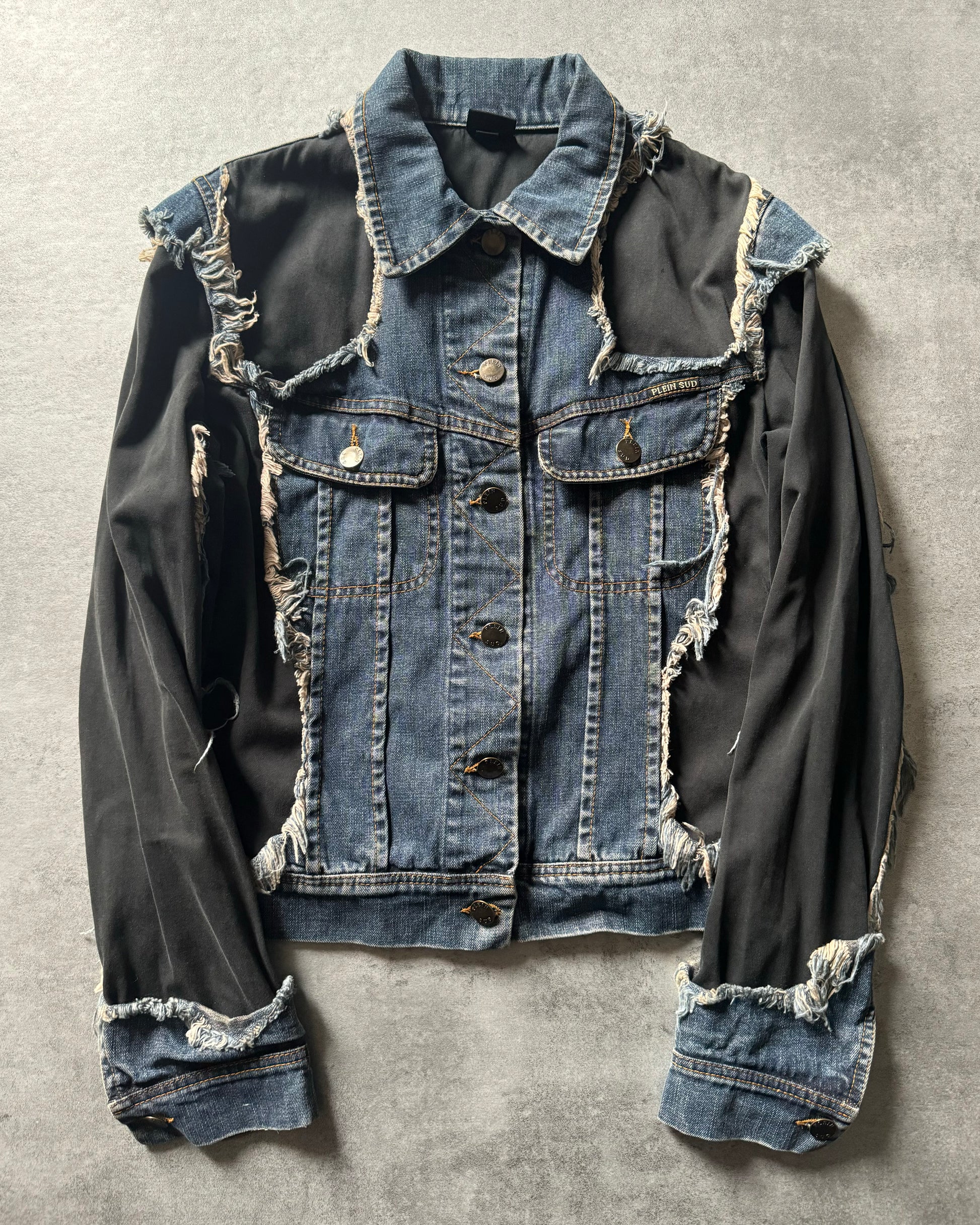 2000s Plein Sud Distressed Hybrid Denim Jacket  (XS) - 1