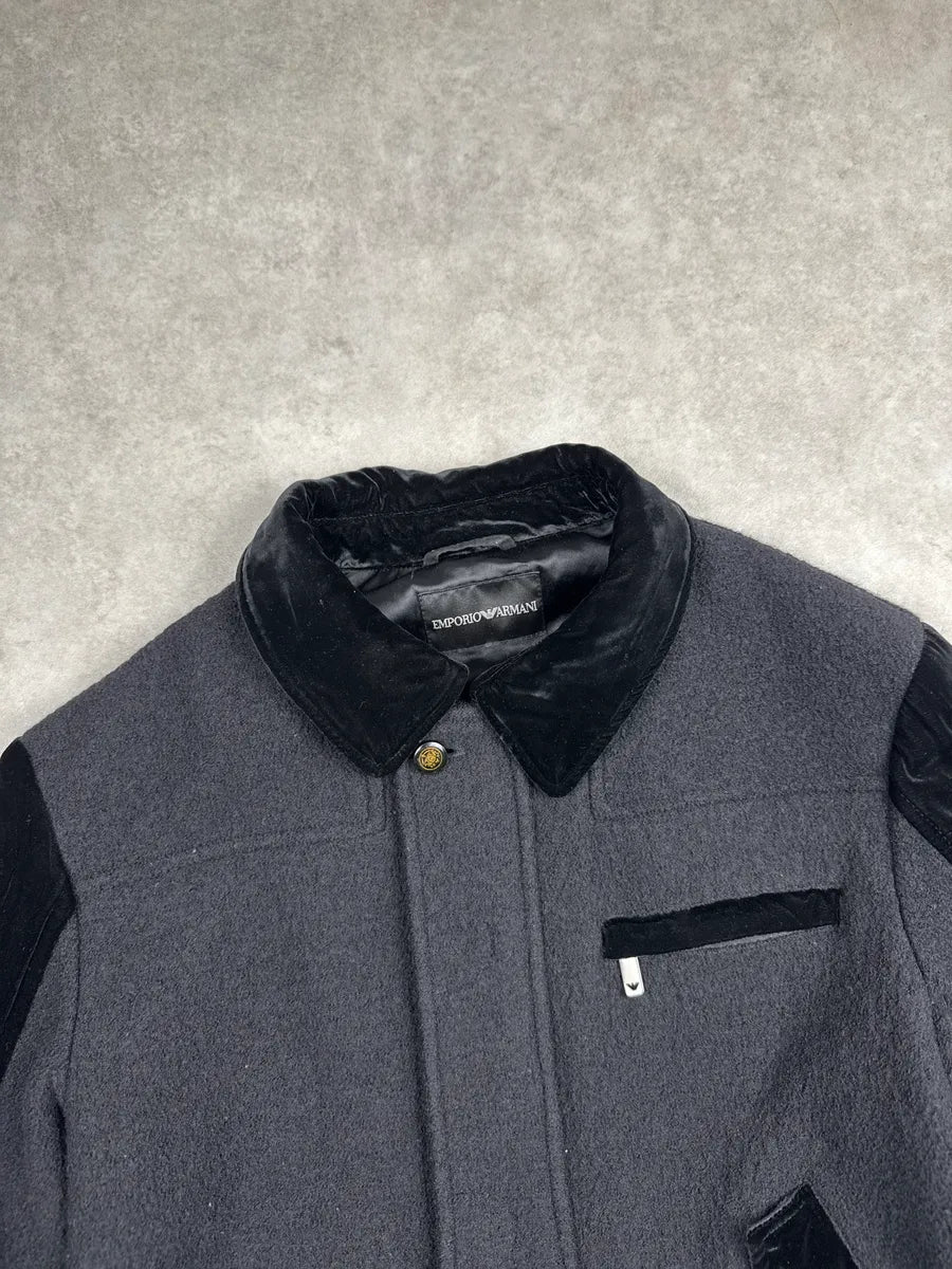 AW2014 Emporio Armani Dark Grey Wool Velvet Sleeve Bomber Jacket KmFsZuCo 6