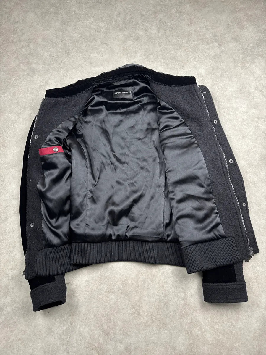 AW2014 Emporio Armani Dark Grey Wool Velvet Sleeve Bomber Jacket KmFsZuCo 5