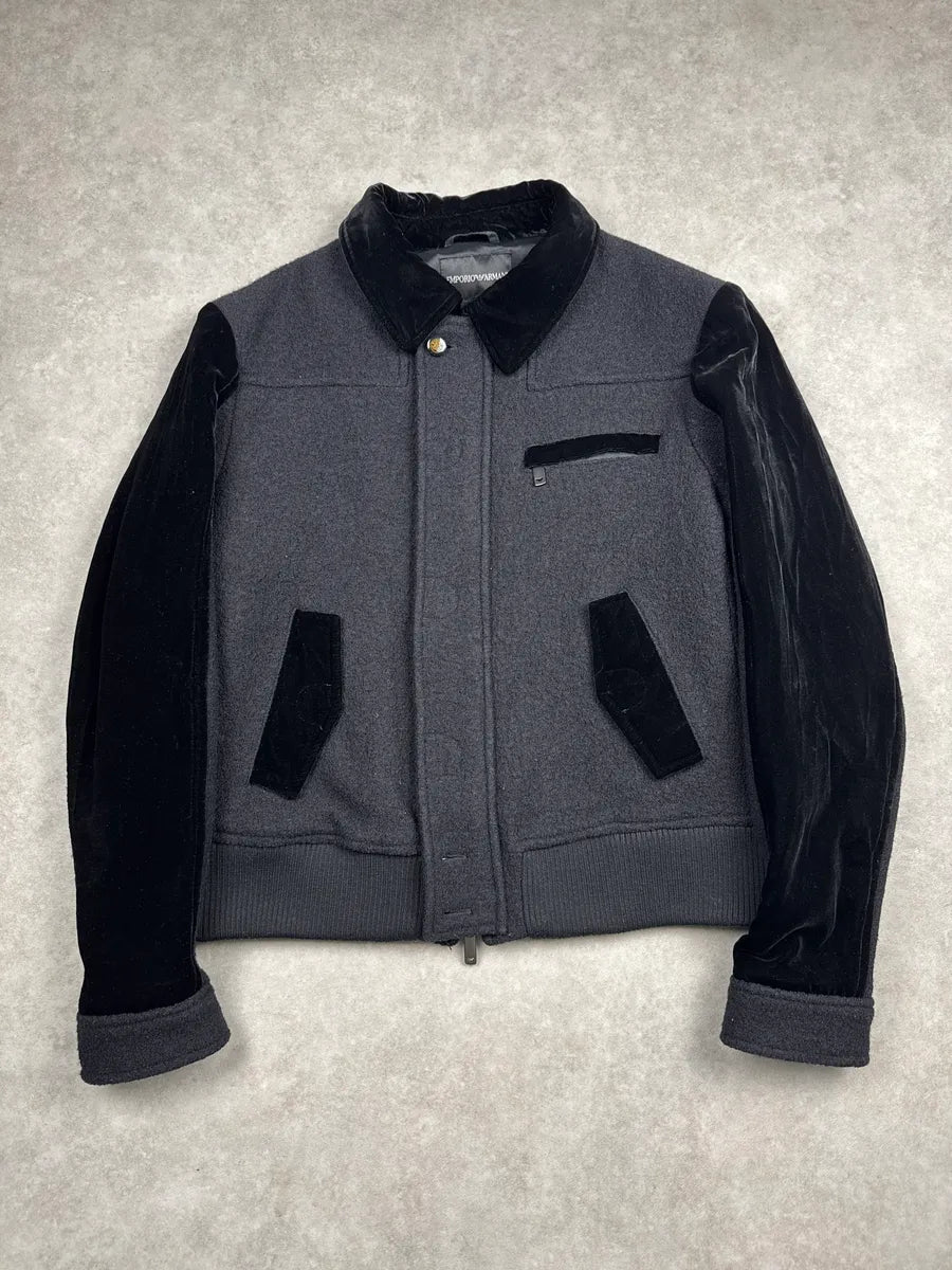 AW2014 Emporio Armani Dark Grey Wool Velvet Sleeve Bomber Jacket KmFsZuCo 3