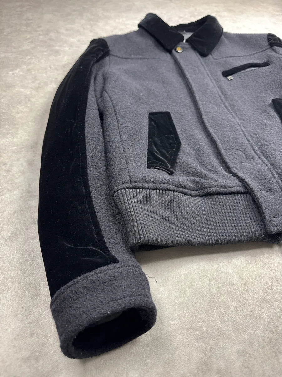 AW2014 Emporio Armani Dark Grey Wool Velvet Sleeve Bomber Jacket KmFsZuCo 8