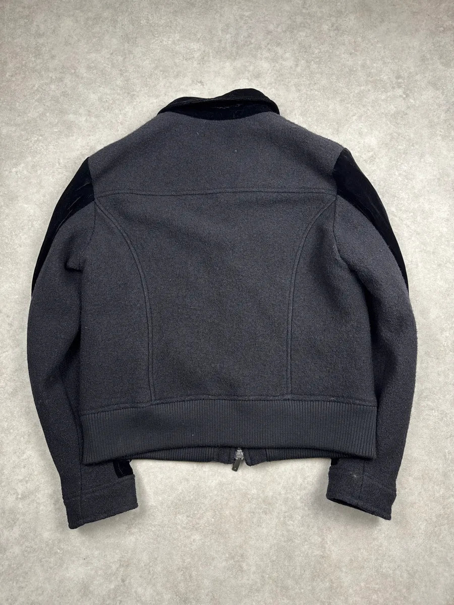 AW2014 Emporio Armani Dark Grey Wool Velvet Sleeve Bomber Jacket KmFsZuCo 4