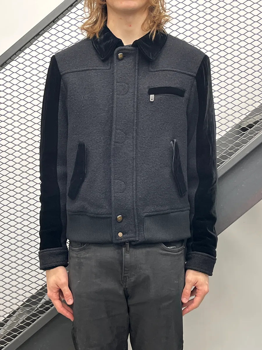 AW2014 Emporio Armani Dark Grey Wool Velvet Sleeve Bomber Jacket KmFsZuCo 1