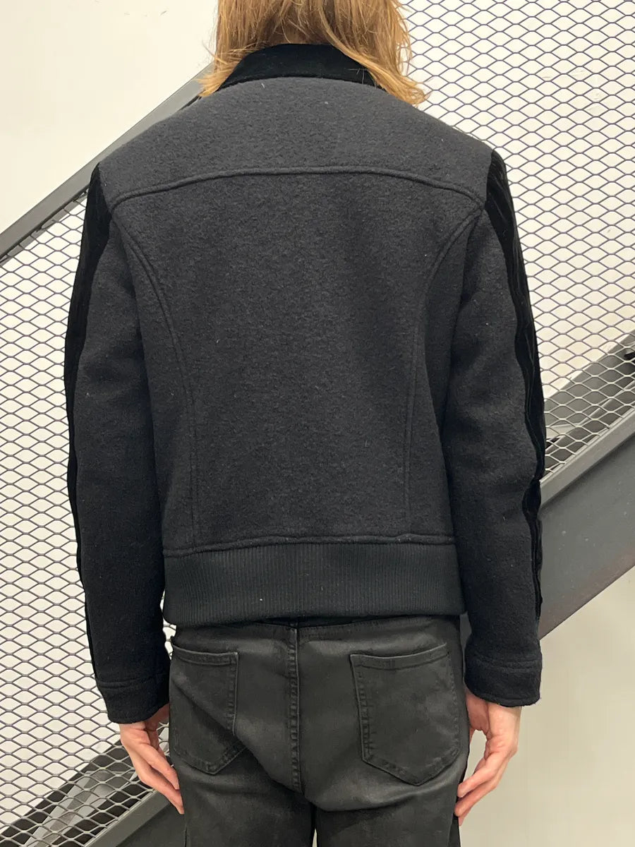 AW2014 Emporio Armani Dark Grey Wool Velvet Sleeve Bomber Jacket KmFsZuCo 2