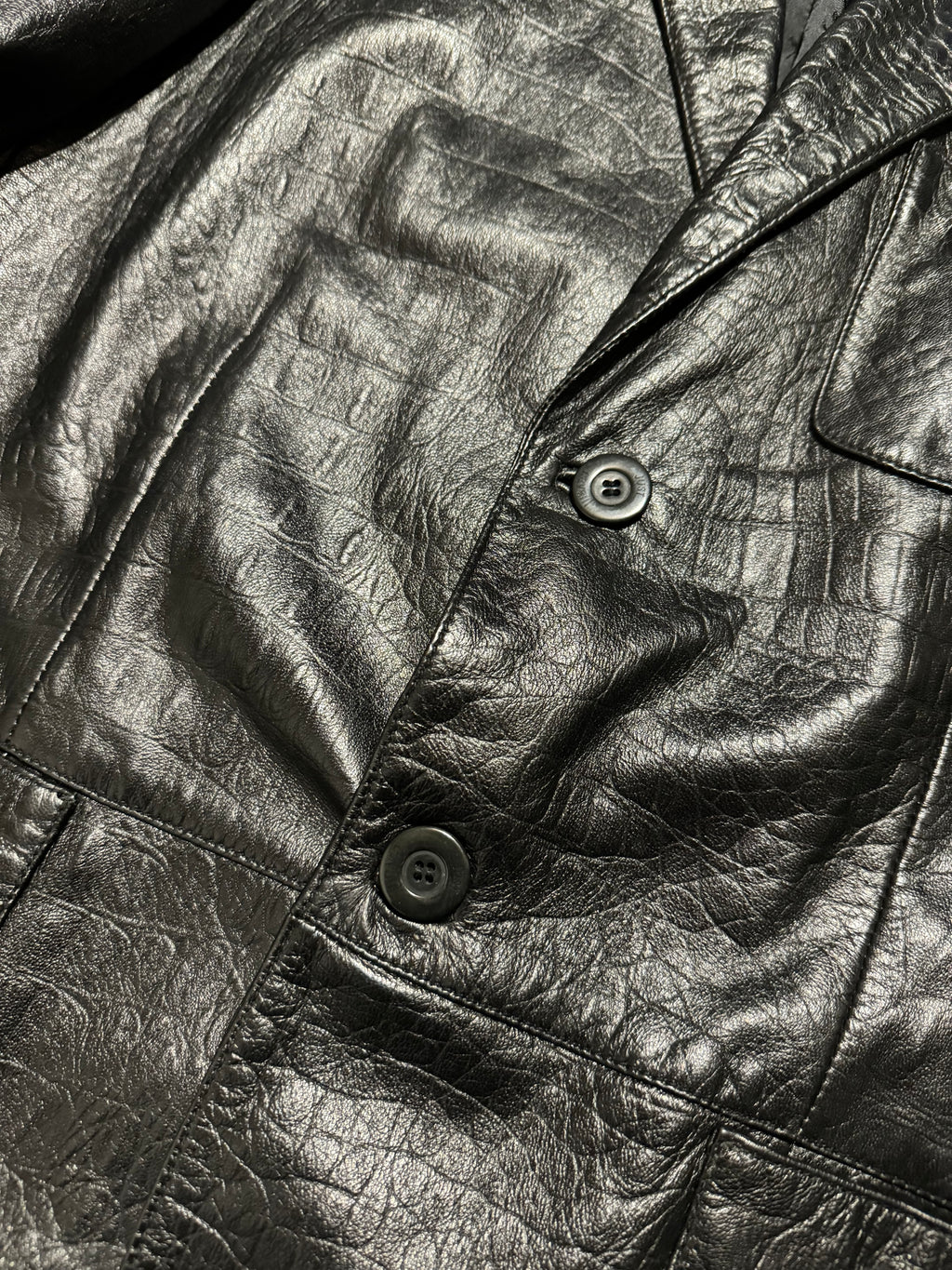 AW2002 Cavalli Black Crocodile Effect Suit Leather Jacket (M) - 11