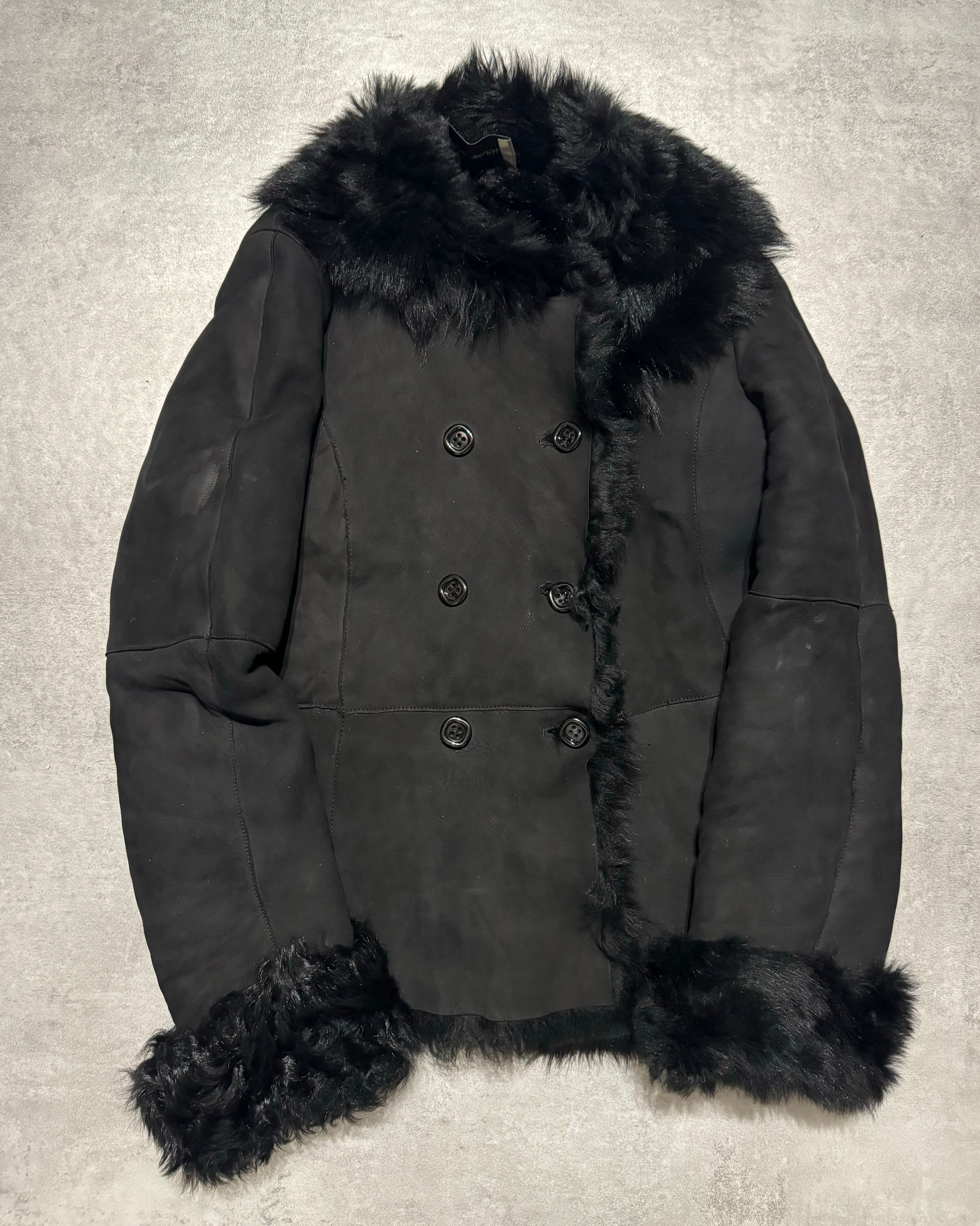 AW2005 Emporio Armani Black Leather Fur Jacket (XS/S) - 1