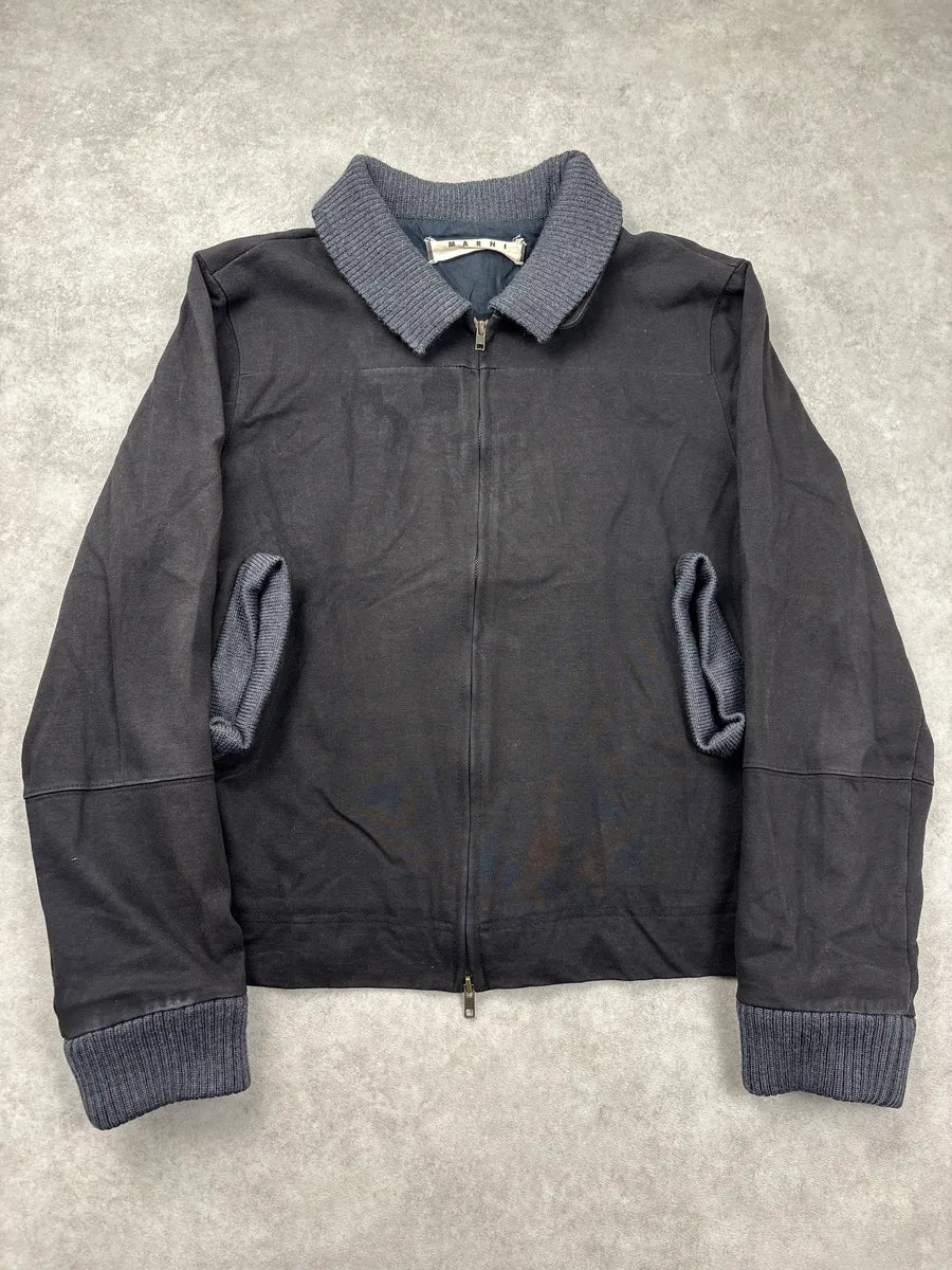 Marni Grey Ribbed Knit Bomber Jacket KoffReiQ 0