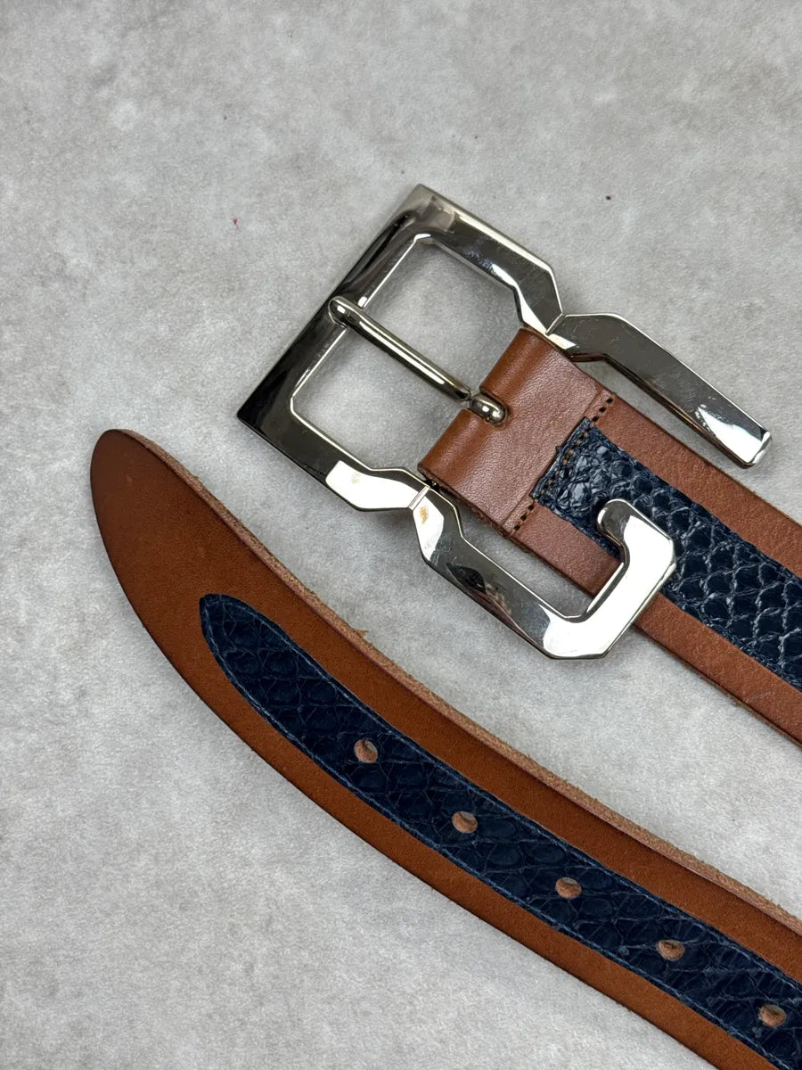 2000s Dolce & Gabbana Brown Leather Blue Python StuddedBelt KqVRaVka 4