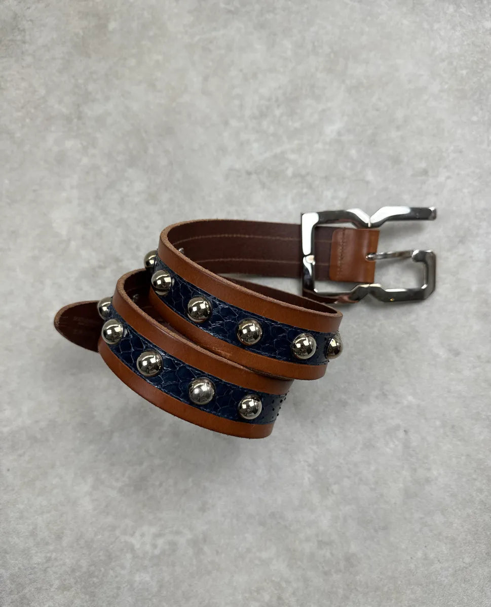 2000s Dolce & Gabbana Brown Leather Blue Python StuddedBelt KqVRaVka 2