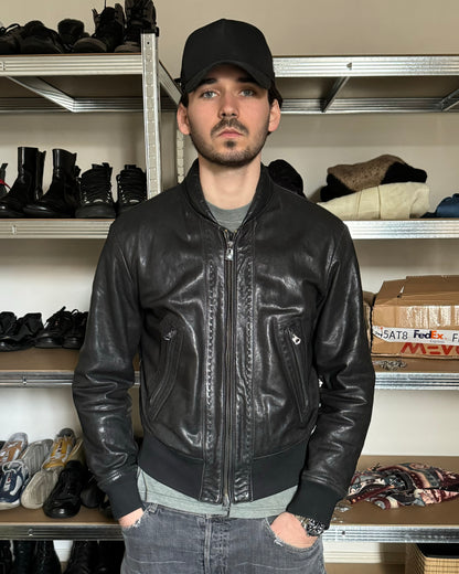 1990s Armani Shawl Bomber Leather Jacket  (L) - 4