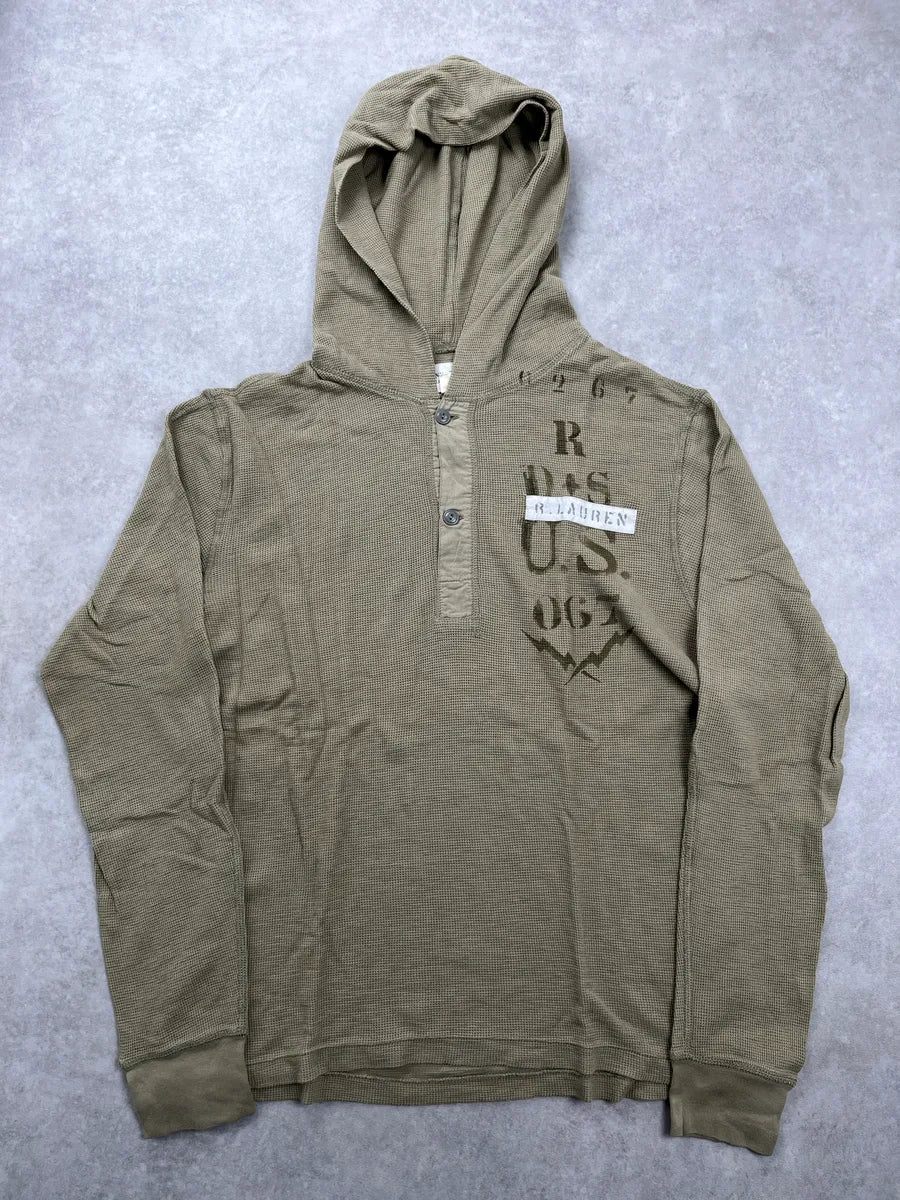 2010s Ralph Lauren Light Olive Waffle Knit Hooded Longsleeve KtNzyTZk 0