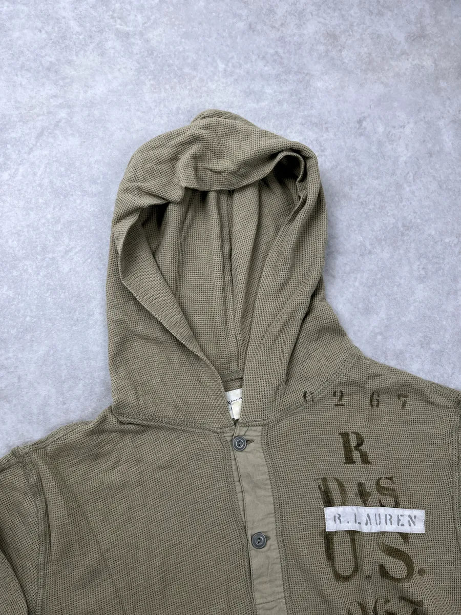 2010s Ralph Lauren Light Olive Waffle Knit Hooded Longsleeve KtNzyTZk 5