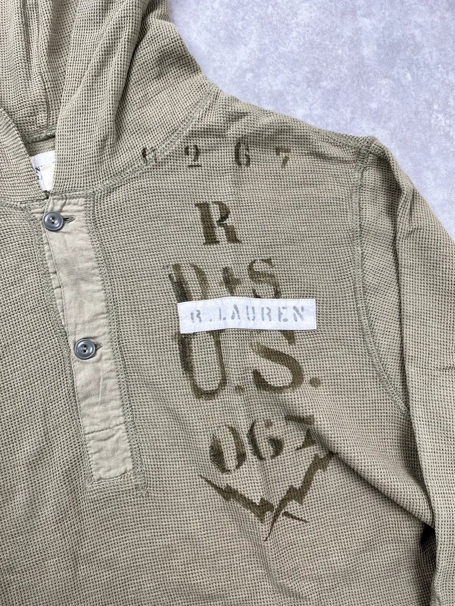 2010s Ralph Lauren Light Olive Waffle Knit Hooded Longsleeve KtNzyTZk 8