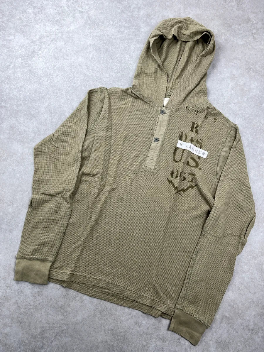2010s Ralph Lauren Light Olive Waffle Knit Hooded Longsleeve KtNzyTZk 4