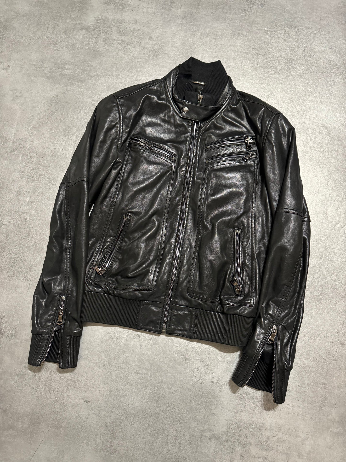 AW2005 Dolce & gabbana Black Utility Multi Zips Leather Jacket (M) - 5