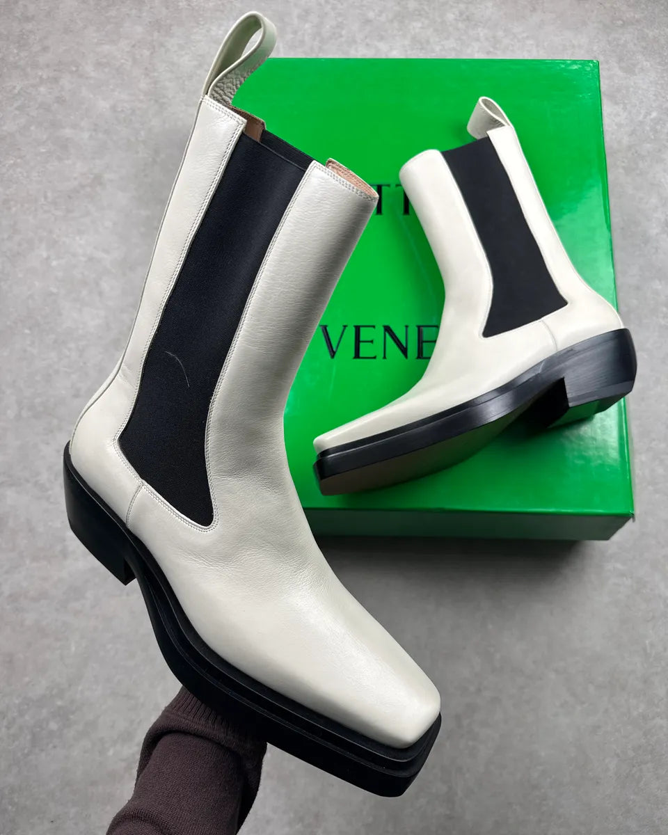 Bottega Veneta Off-White Leather Square Toe Platform Chelsea Boots KwUlKiQg 0