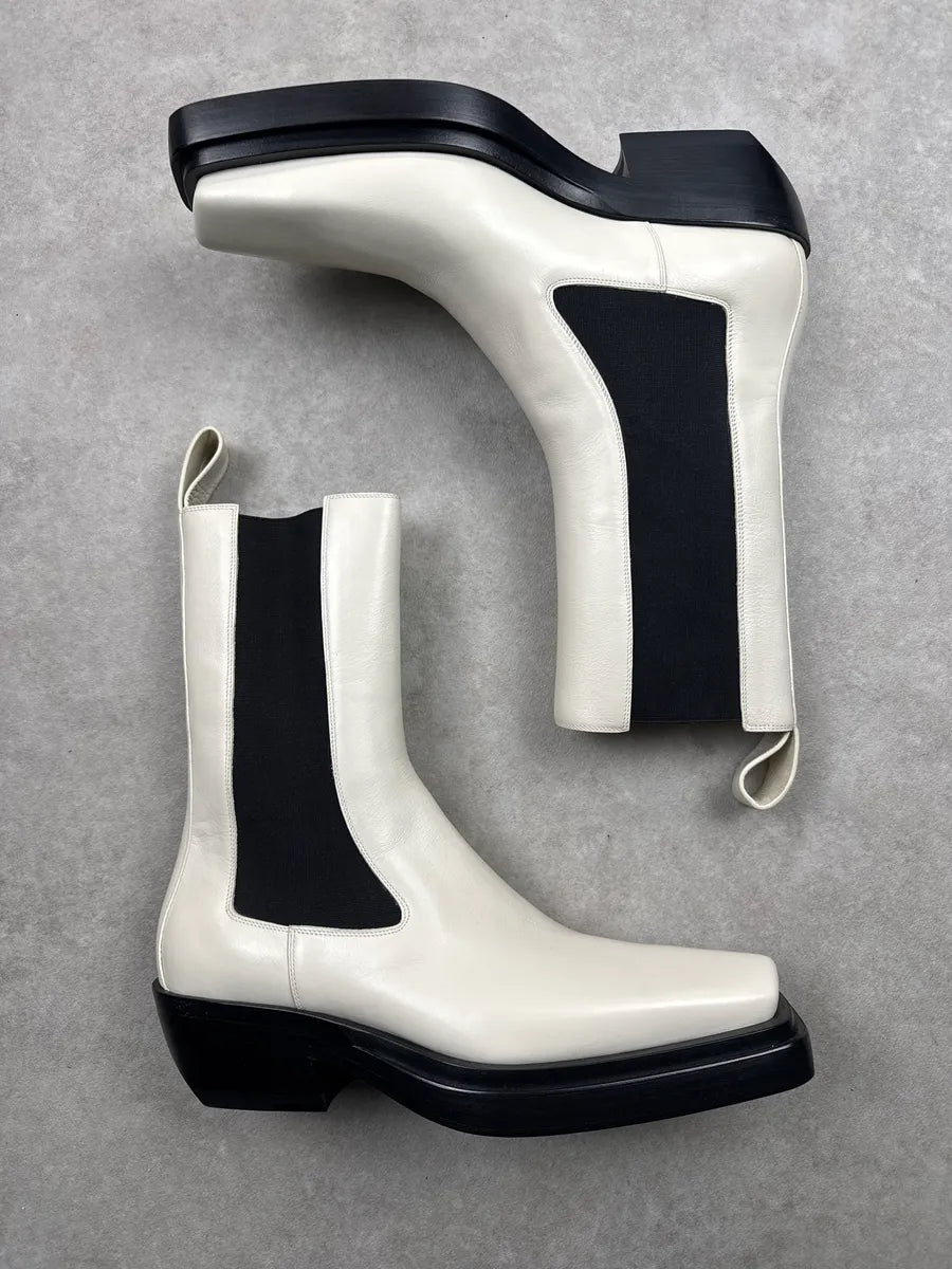 Bottega Veneta Off-White Leather Square Toe Platform Chelsea Boots KwUlKiQg 2