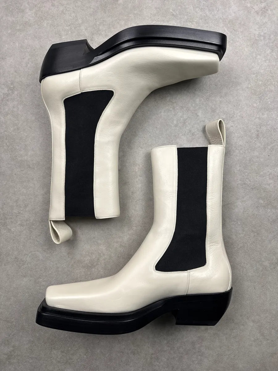 Bottega Veneta Off-White Leather Square Toe Platform Chelsea Boots KwUlKiQg 3