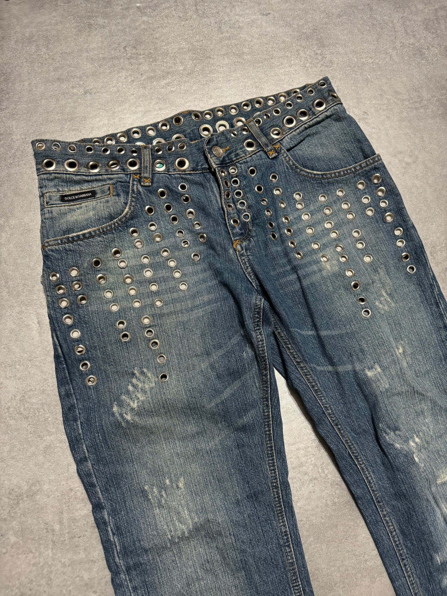 SS2006 Dolce & Gabbana Eyled Punk Holes Jeans (M) - 10