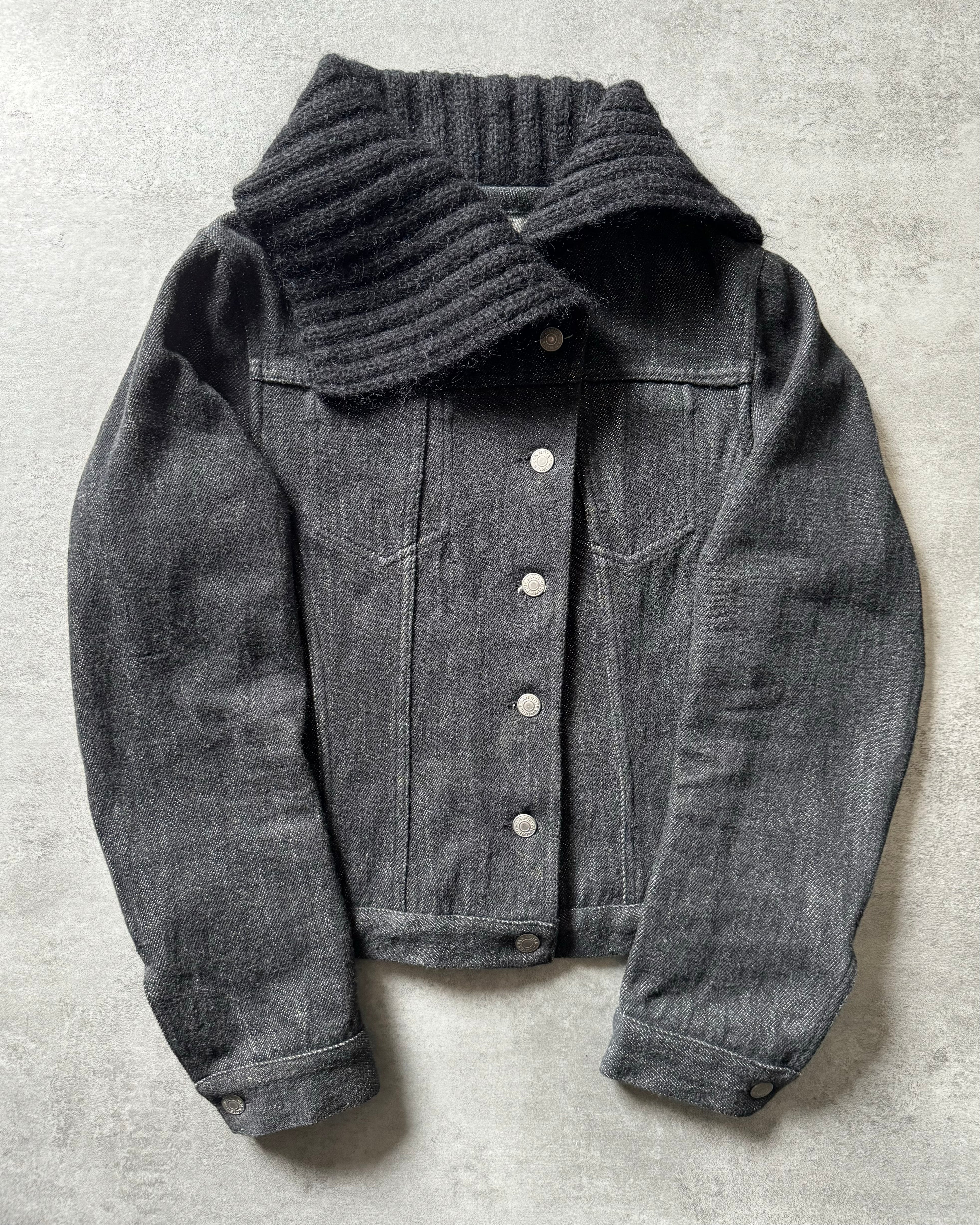 SS2018 Dries Van Noten New-York Sea Grey Asymmetrical Denim Jacket (S) - 1