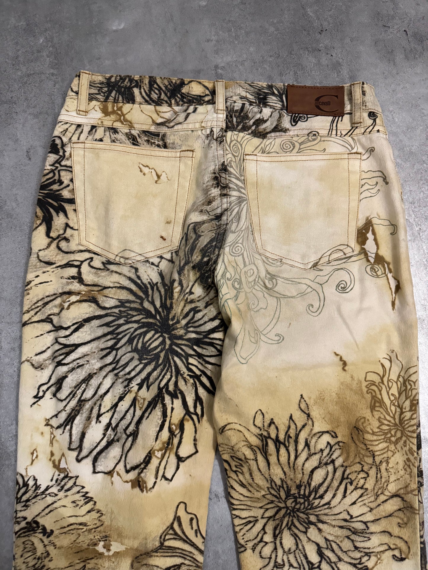 2000s Cavalli Floral Contemporary Beige Pants (S) - 4