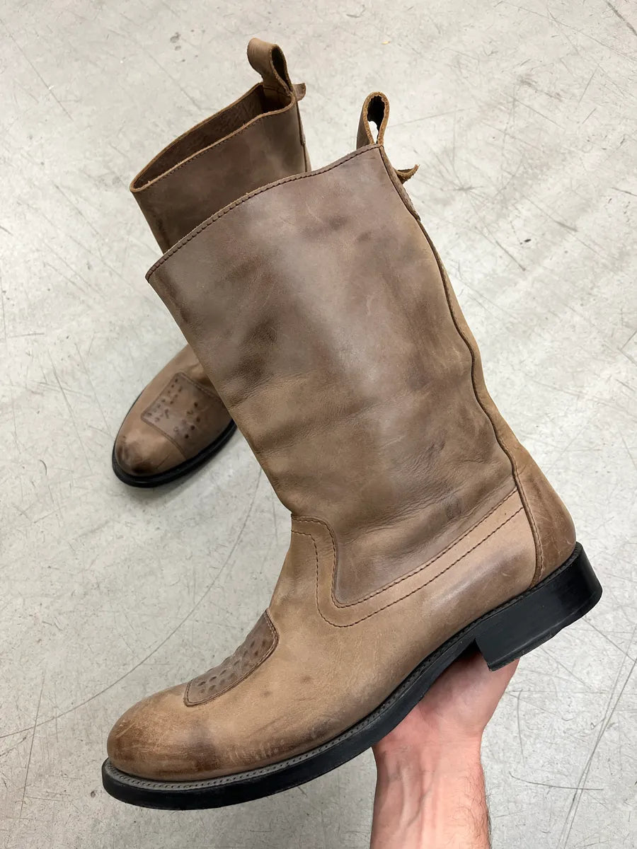 2000s Marithé + François Girbaud Patch Taupe Leather Boots LCDTkZoq 0