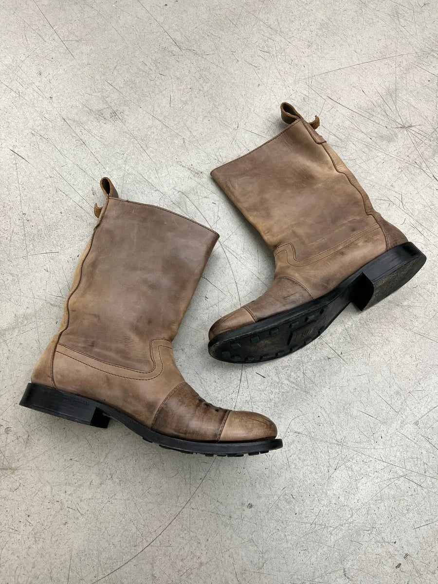 2000s Marithé + François Girbaud Patch Taupe Leather Boots LCDTkZoq 2