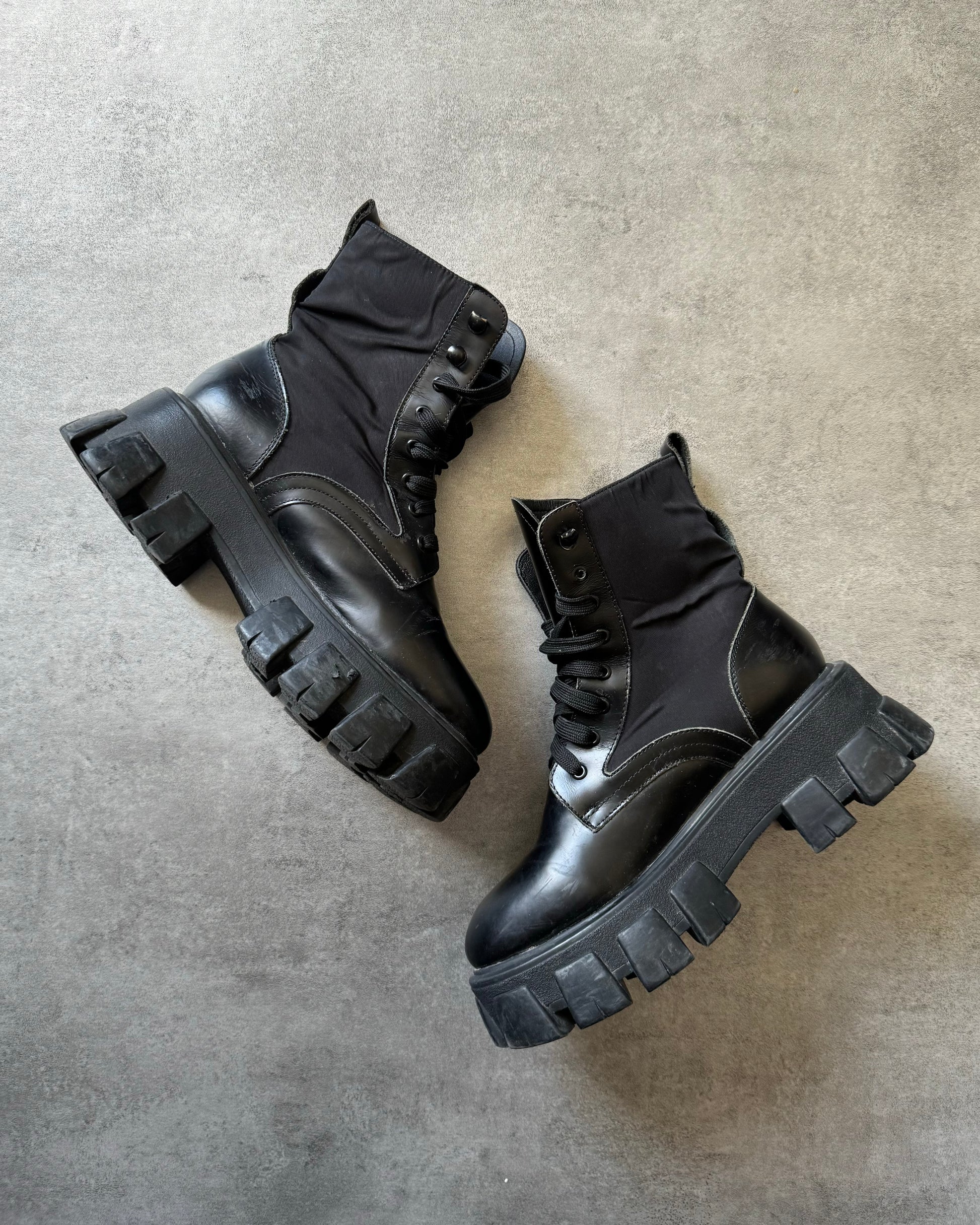 Prada Black Combat Hybrid Leather Boots (40,5) - 2