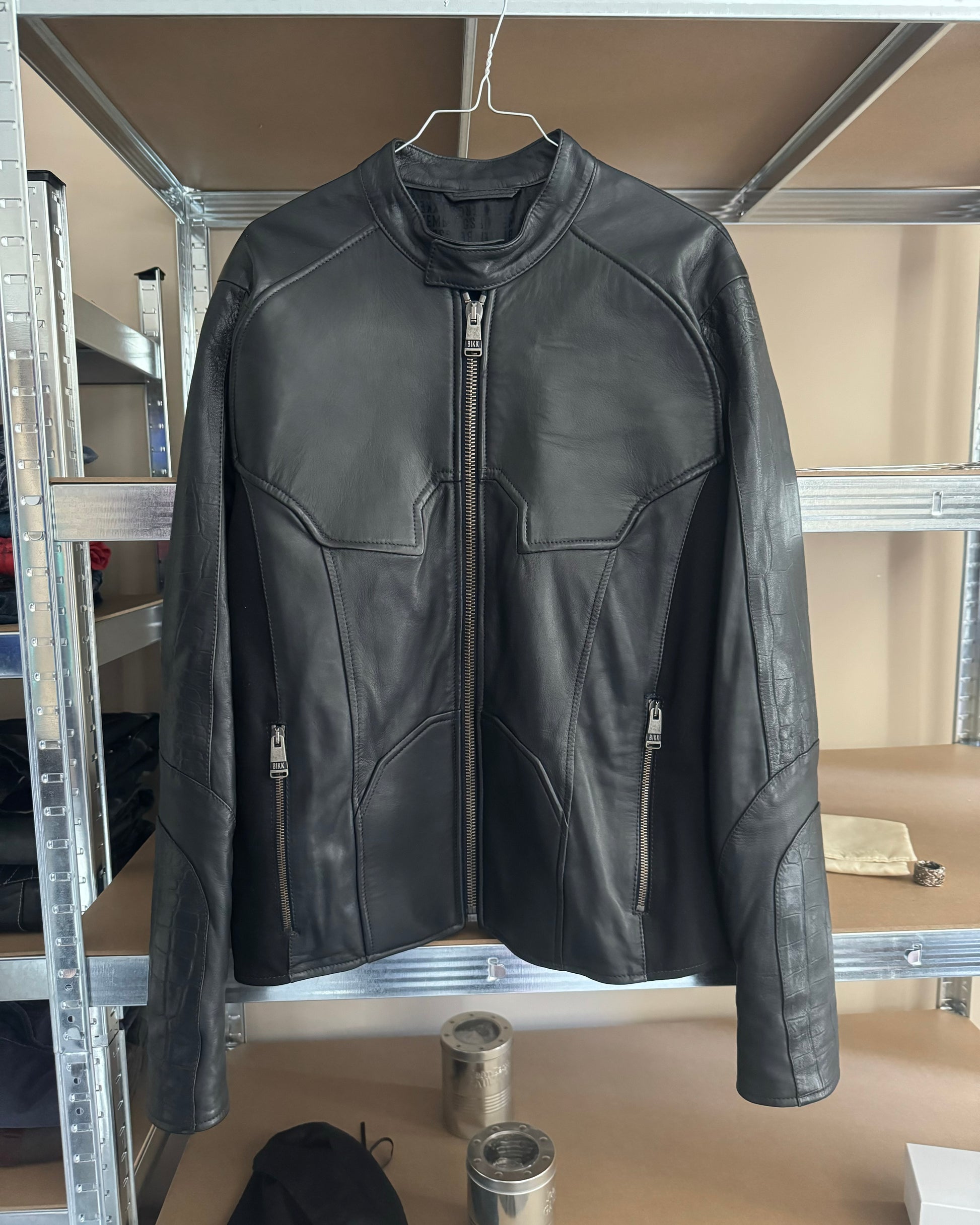 2000s Dirk Bikkembergs Strong Front Panel Biker Leather Jacket  (M) - 3