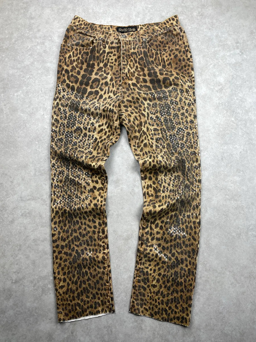 2000s Roberto Cavalli Leopard Sequin Straight Leg Jeans LIuYEhyV 0