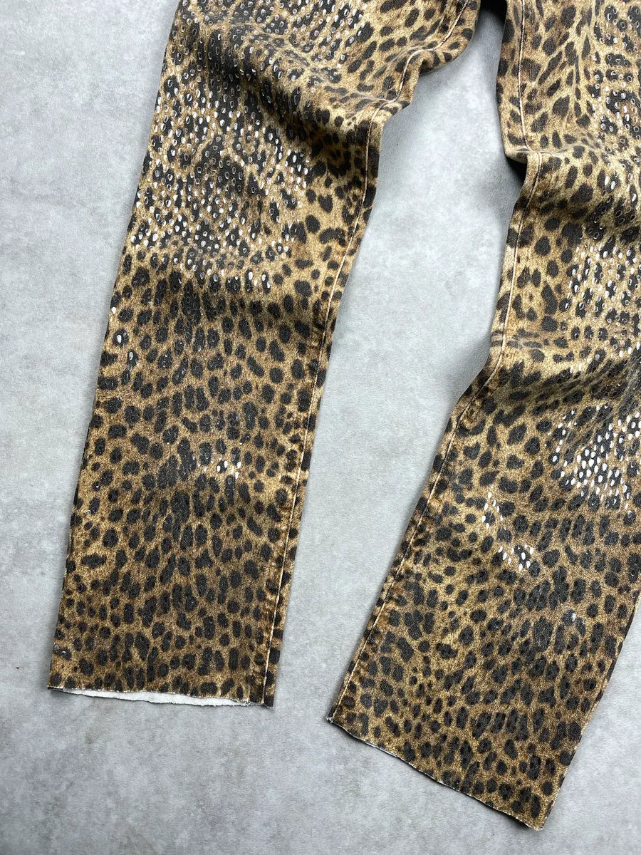 2000s Roberto Cavalli Leopard Sequin Straight Leg Jeans LIuYEhyV 5