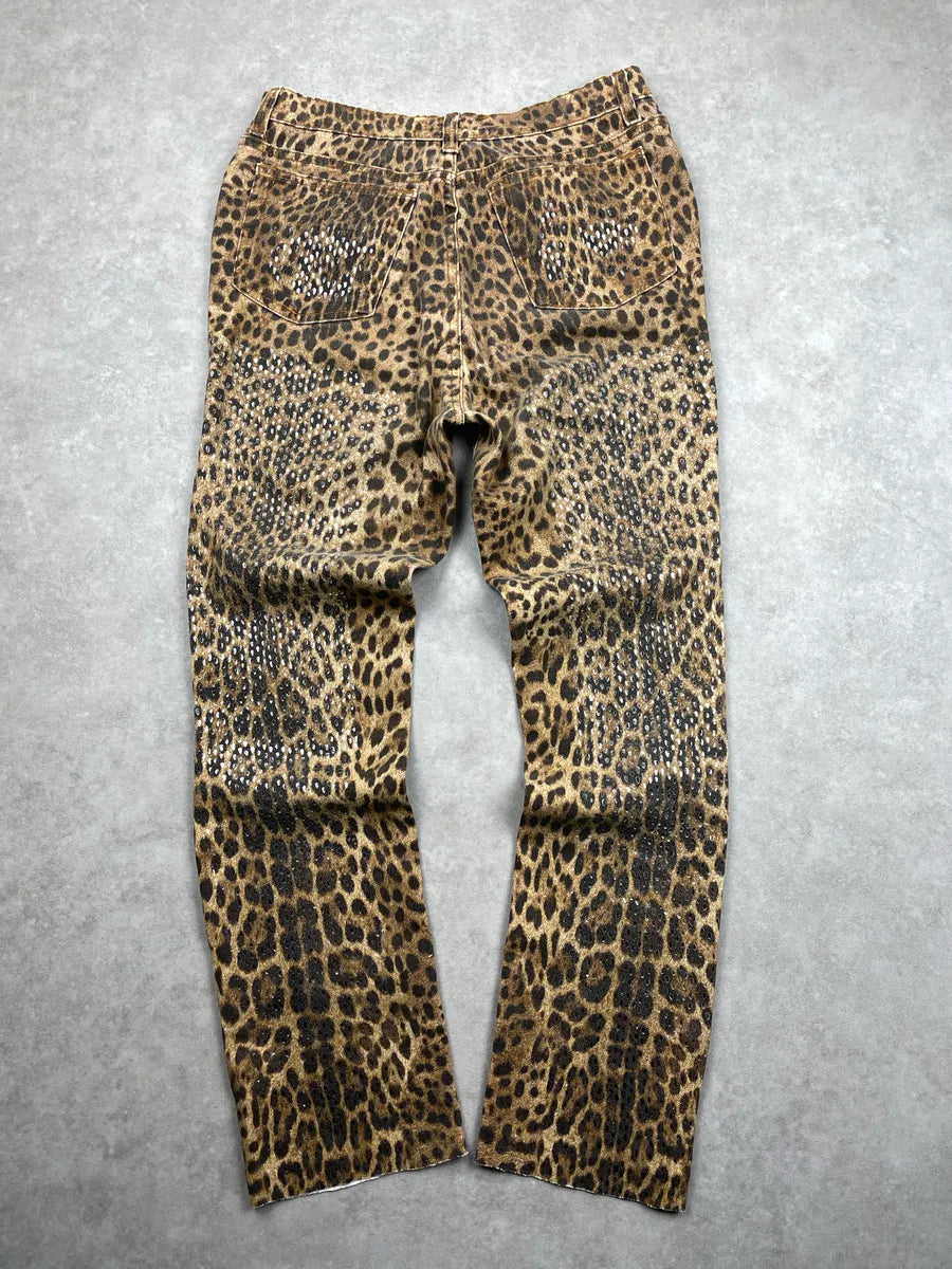 2000s Roberto Cavalli Leopard Sequin Straight Leg Jeans LIuYEhyV 4