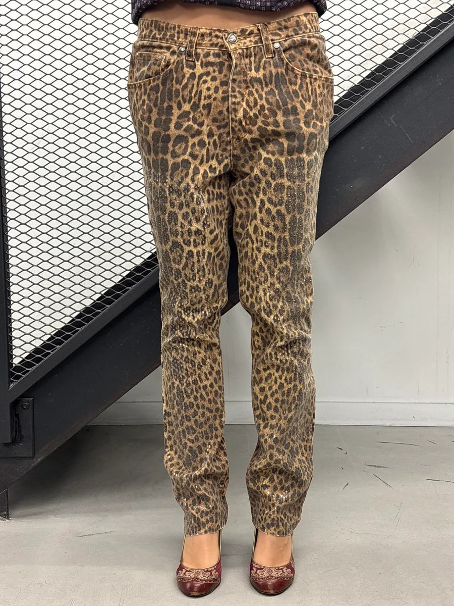 2000s Roberto Cavalli Leopard Sequin Straight Leg Jeans LIuYEhyV 1