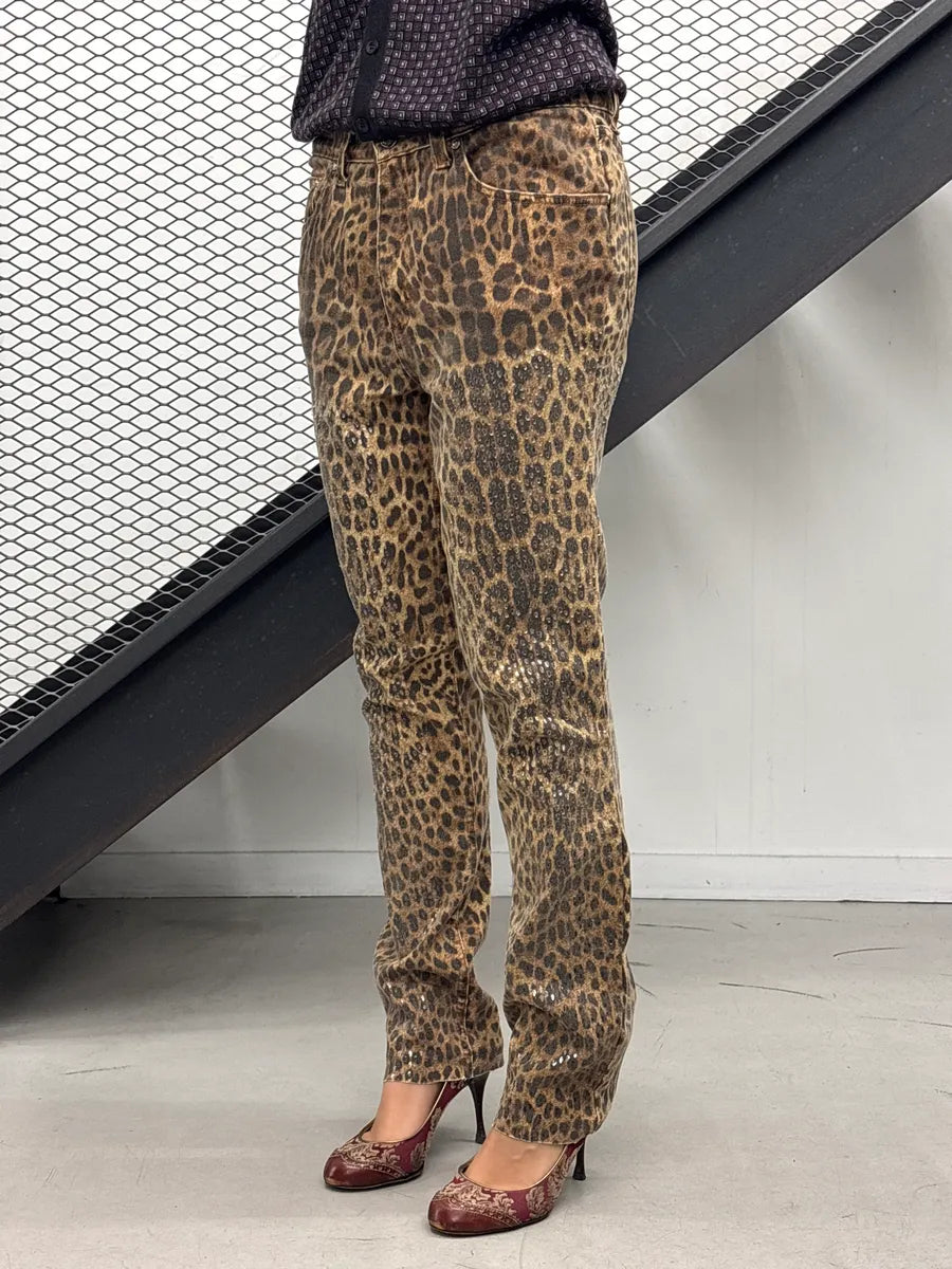 2000s Roberto Cavalli Leopard Sequin Straight Leg Jeans LIuYEhyV 2