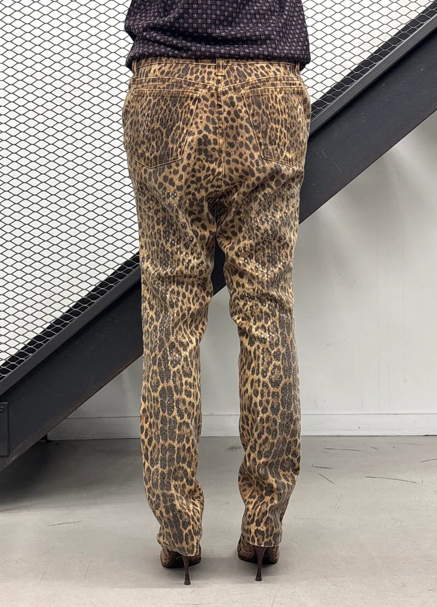 2000s Roberto Cavalli Leopard Sequin Straight Leg Jeans LIuYEhyV 3
