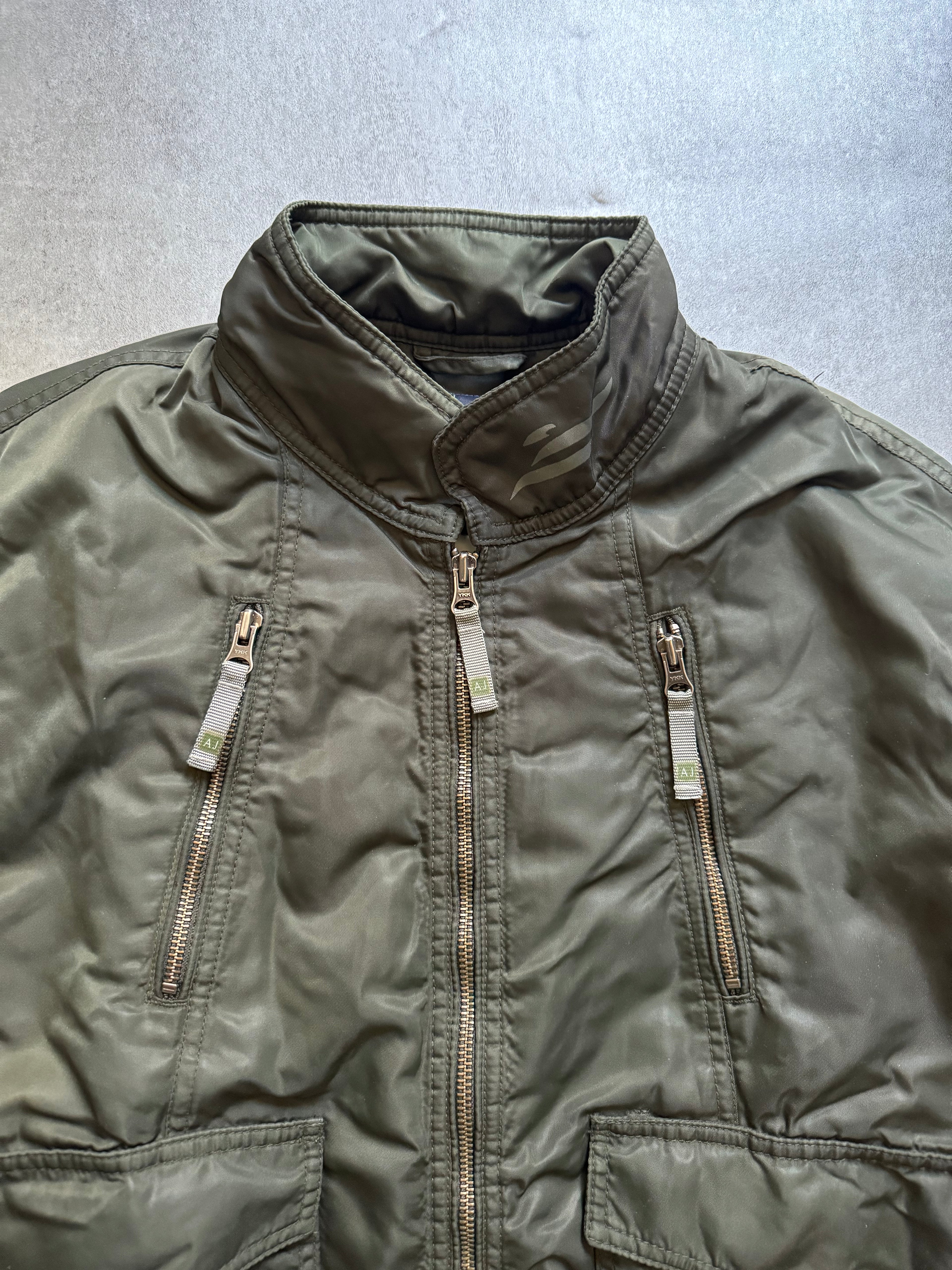2000s Armani Olive Utility Drift Bomber Jacket (L) - 3