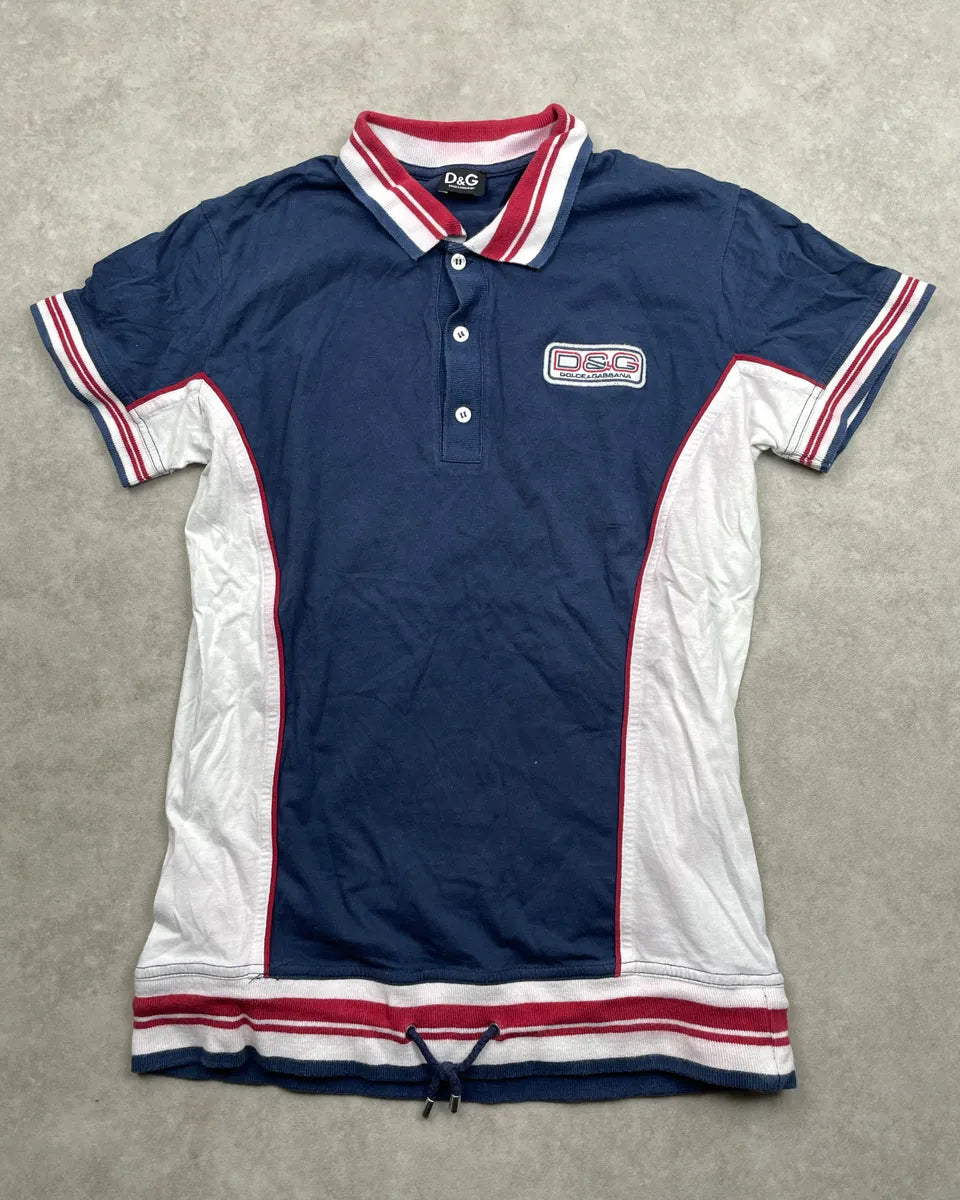 SS2004 Dolce & Gabbana Navy Logo Patch Striped Trim Polo LKfLiJJC 0