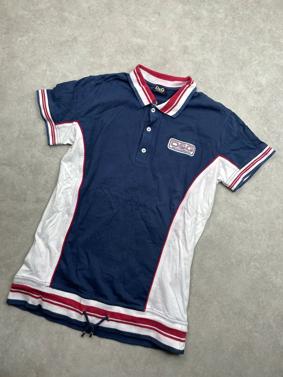 SS2004 Dolce & Gabbana Navy Logo Patch Striped Trim Polo LKfLiJJC 3