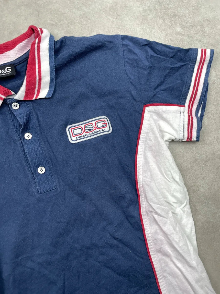 SS2004 Dolce & Gabbana Navy Logo Patch Striped Trim Polo LKfLiJJC 5