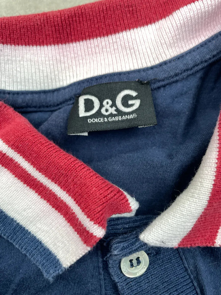 SS2004 Dolce & Gabbana Navy Logo Patch Striped Trim Polo LKfLiJJC 11