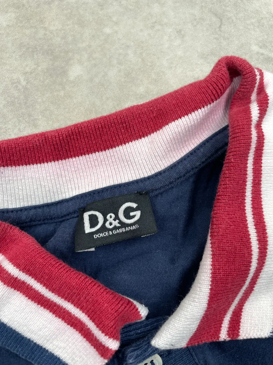 SS2004 Dolce & Gabbana Navy Logo Patch Striped Trim Polo LKfLiJJC 12