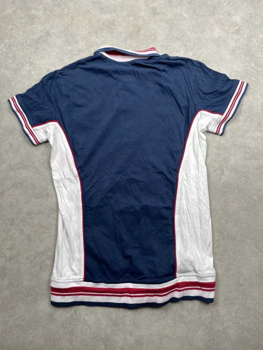 SS2004 Dolce & Gabbana Navy Logo Patch Striped Trim Polo LKfLiJJC 4