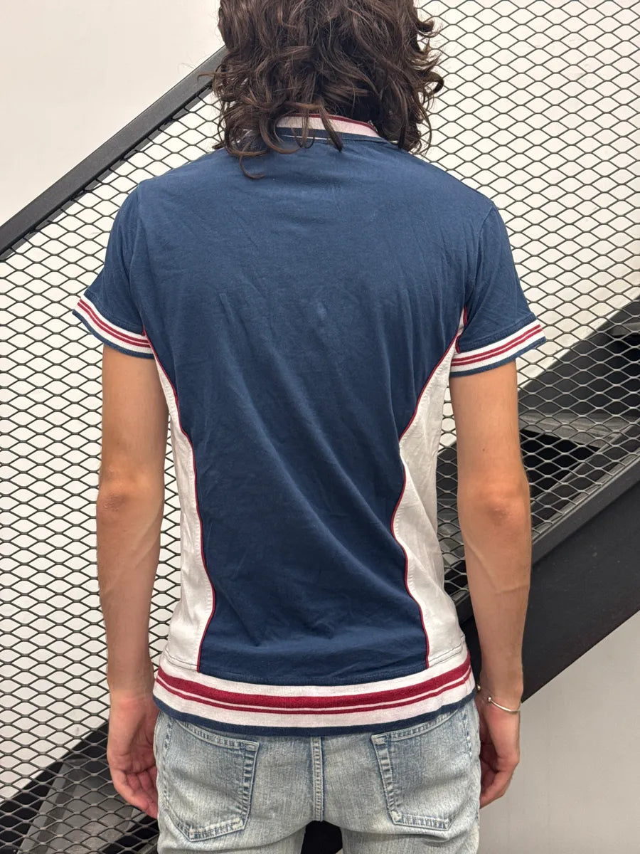 SS2004 Dolce & Gabbana Navy Logo Patch Striped Trim Polo LKfLiJJC 2