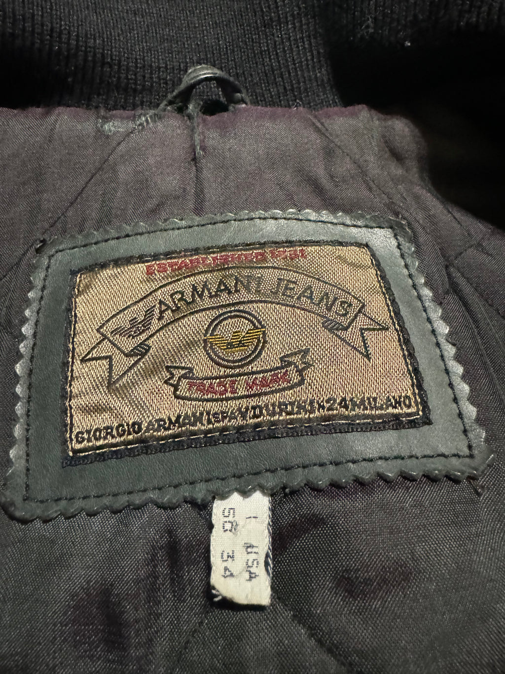 1990s Armani Leather Patina Black Premium Italian Bomber Jacket  (M/L) - 6