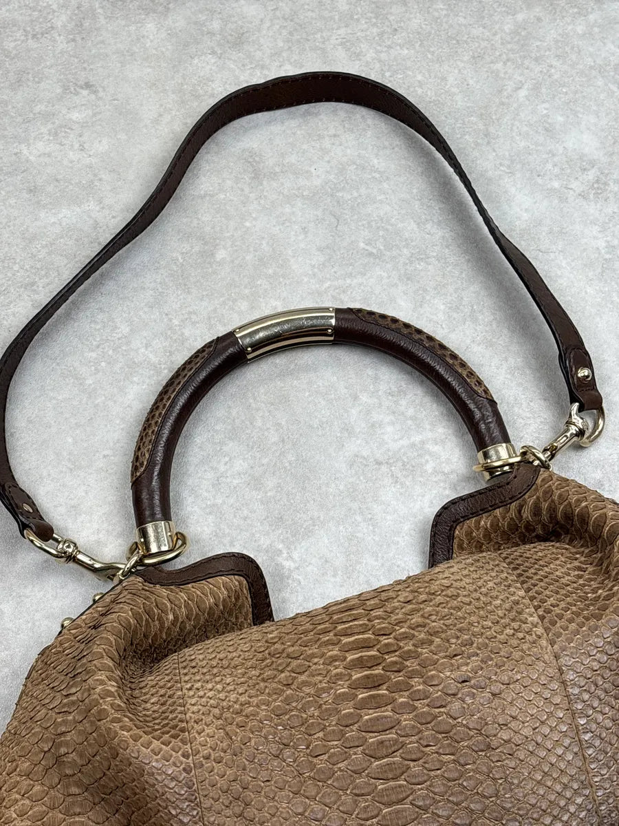 2000s Gucci Brown Python Leather Bamboo Indy Bag by Frida Giannini  LQMNHKJA 13