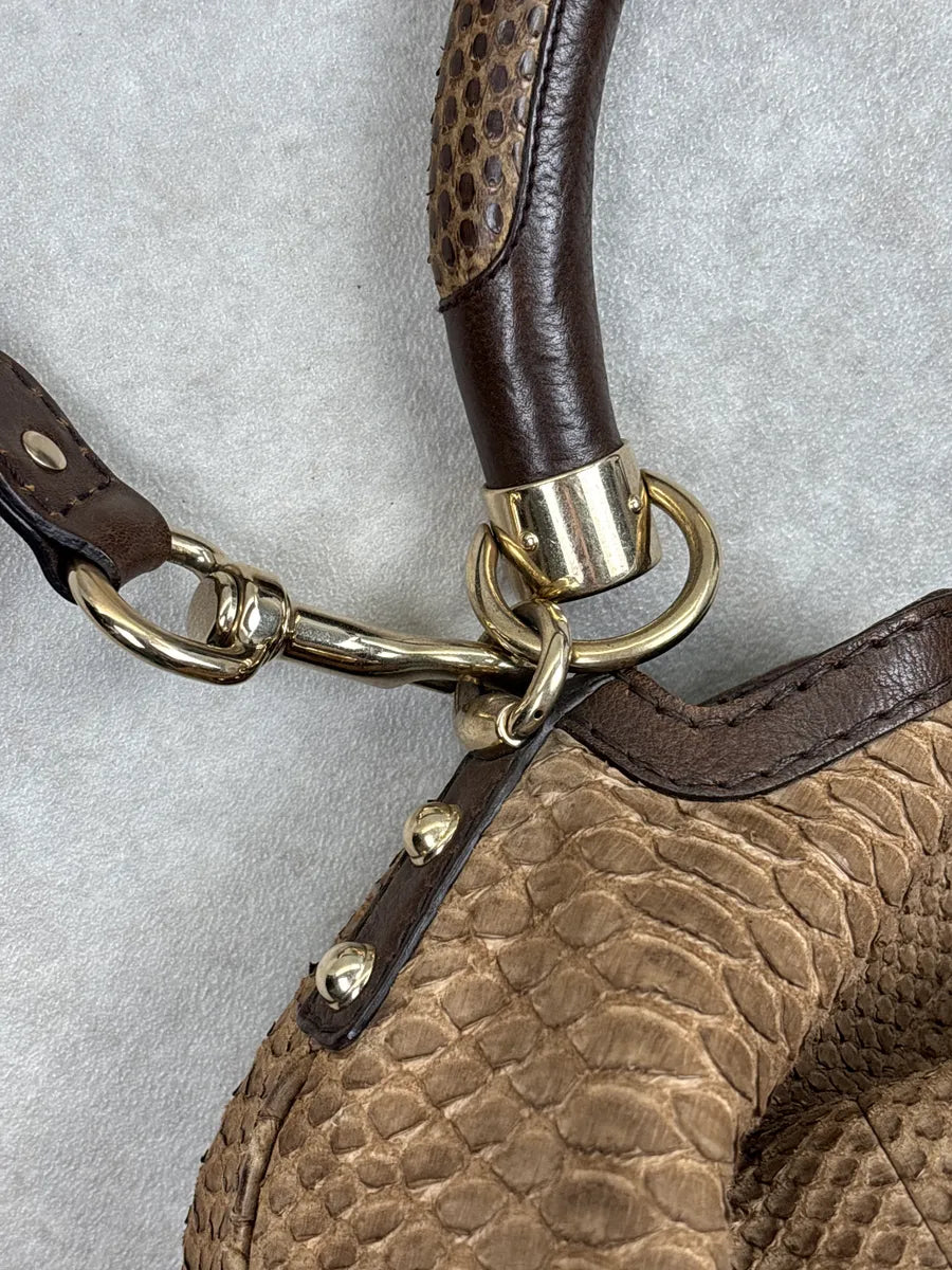 2000s Gucci Brown Python Leather Bamboo Indy Bag by Frida Giannini  LQMNHKJA 14