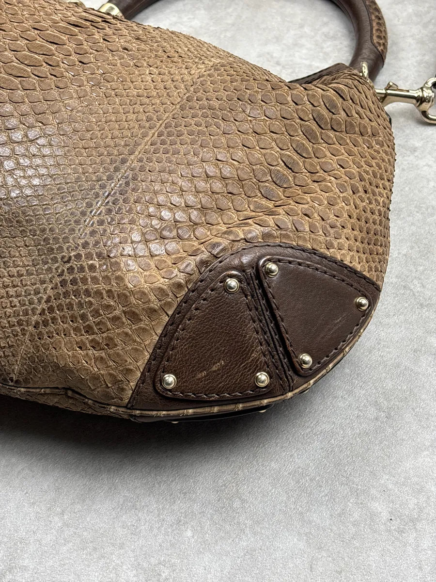 2000s Gucci Brown Python Leather Bamboo Indy Bag by Frida Giannini  LQMNHKJA 15